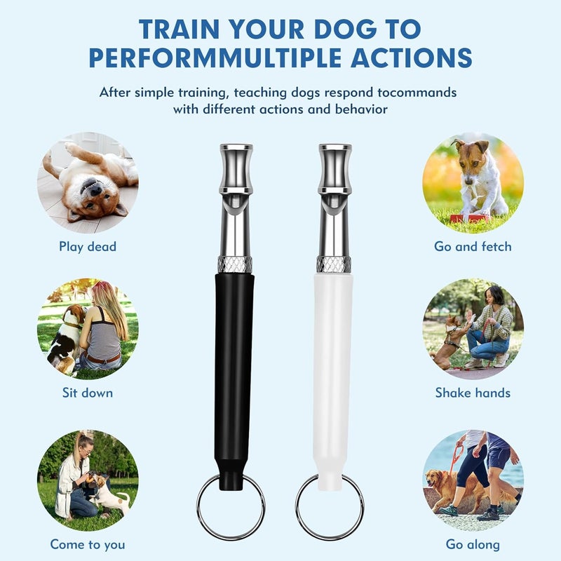 HRXMS Dog Whistle to Stop Barking, 2 Pack Ultrasonic Silent Adjustable Training Whistle with Lanyard (Black+White) - Image 5